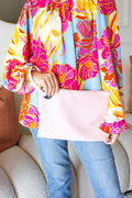 Blush Faux Leather Handle Zipper Clutch