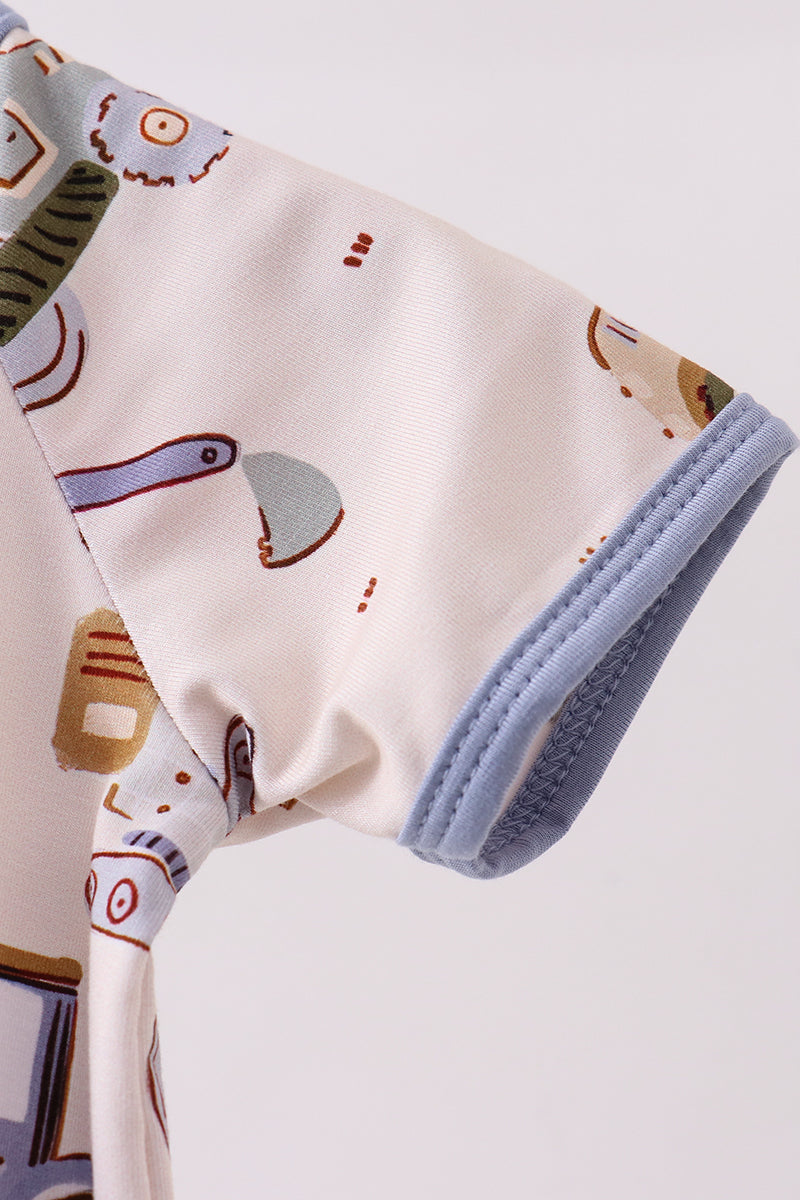 Excavator print bamboo romper