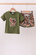 Camouflage bass applique shorts set