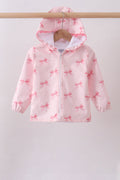 Pink bow print ruffle raincoat