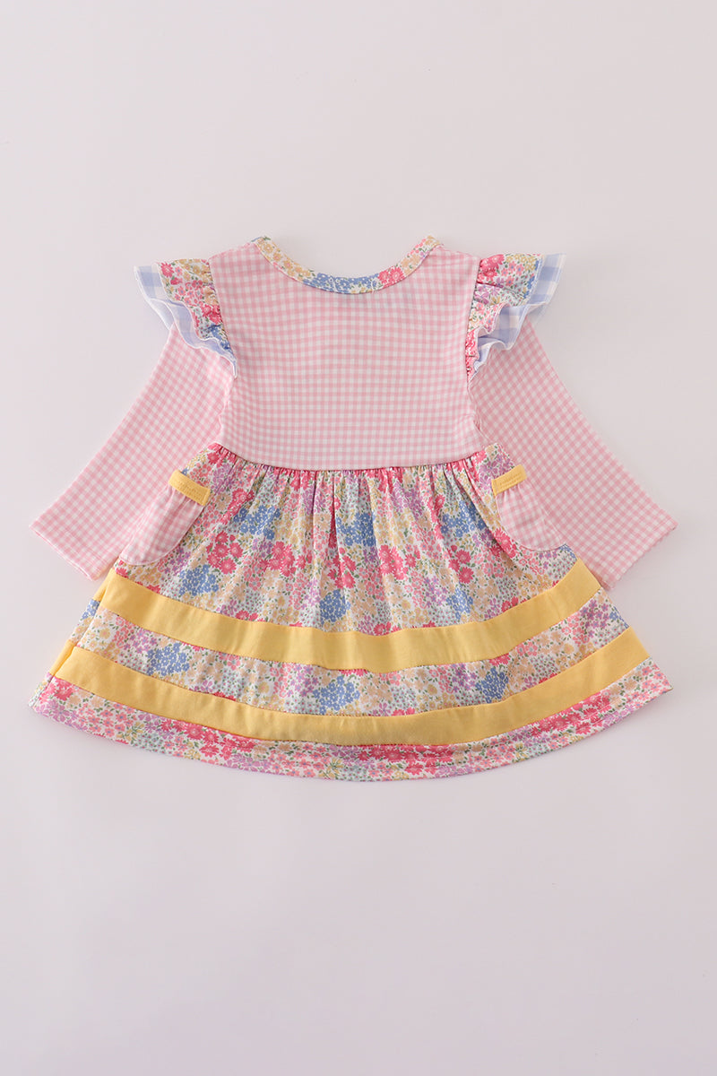 Pink floral pumpkin embroidery ruffle bubble
