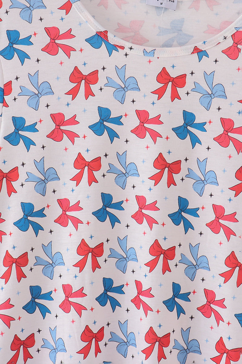 Bow applique print mom&me dress