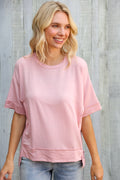 Look My Way Blush Hi-Lo French Terry Outseam Pullover