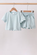 Turquoise scalloped mom&me shorts set