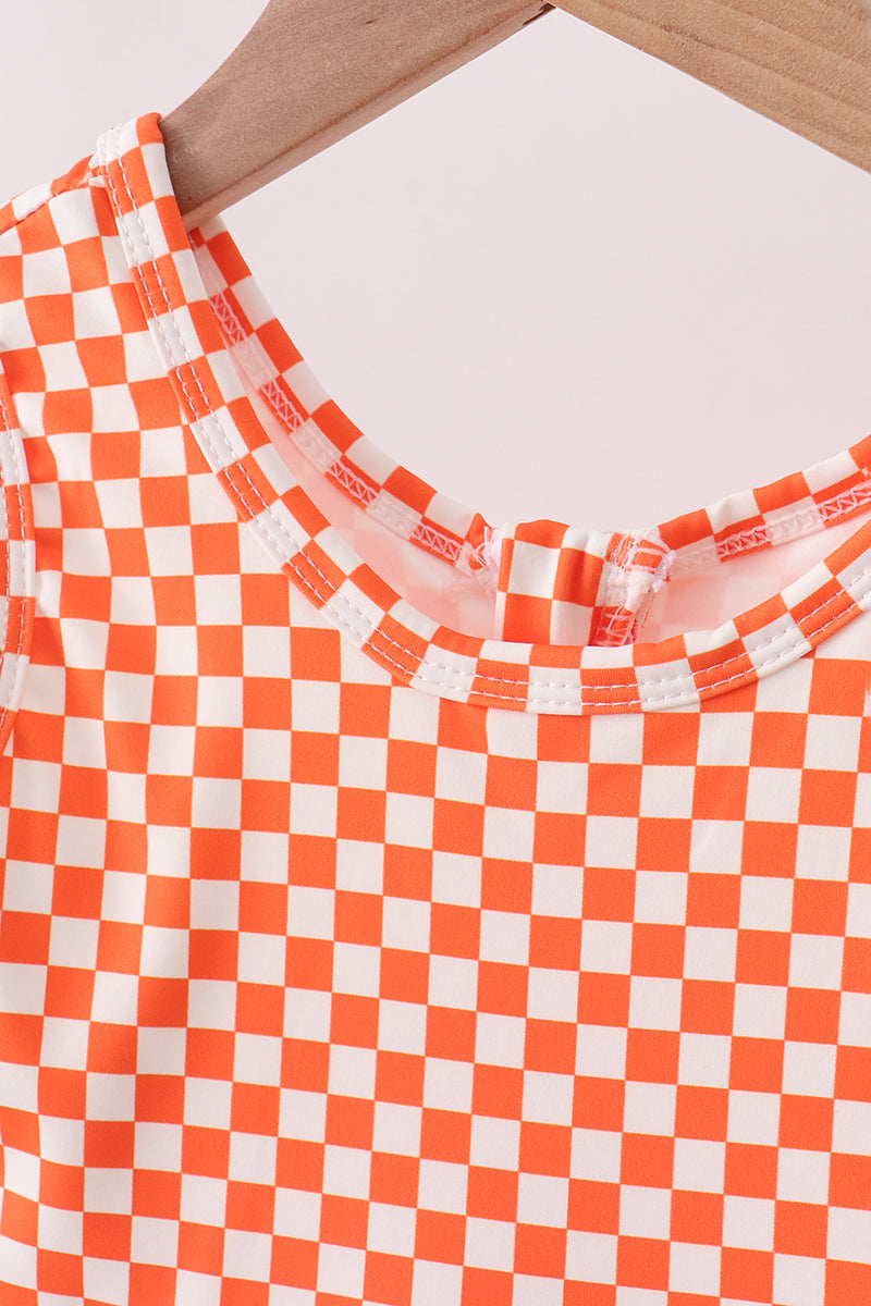 Orange checkered active dress (built-in shorts)