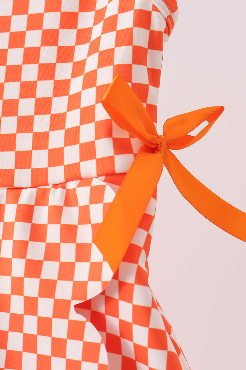 Orange checkered active dress (built-in shorts)