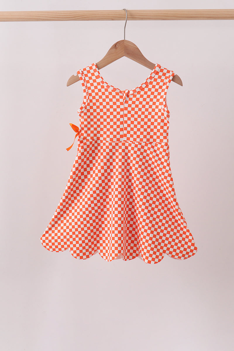 Orange checkered active dress (built-in shorts)