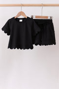 Black scalloped shorts set
