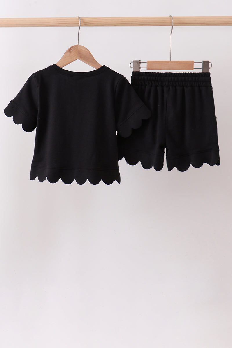 Black scalloped shorts set