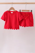 Red scalloped shorts set
