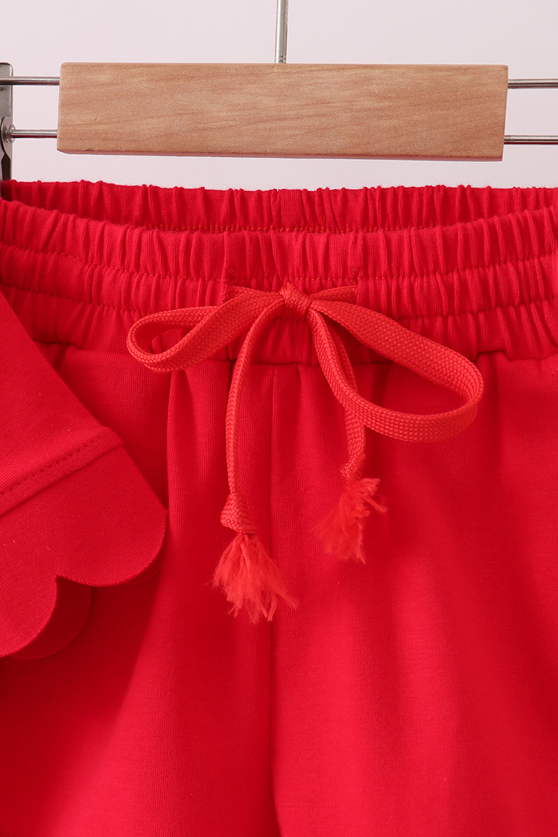 Red scalloped shorts set