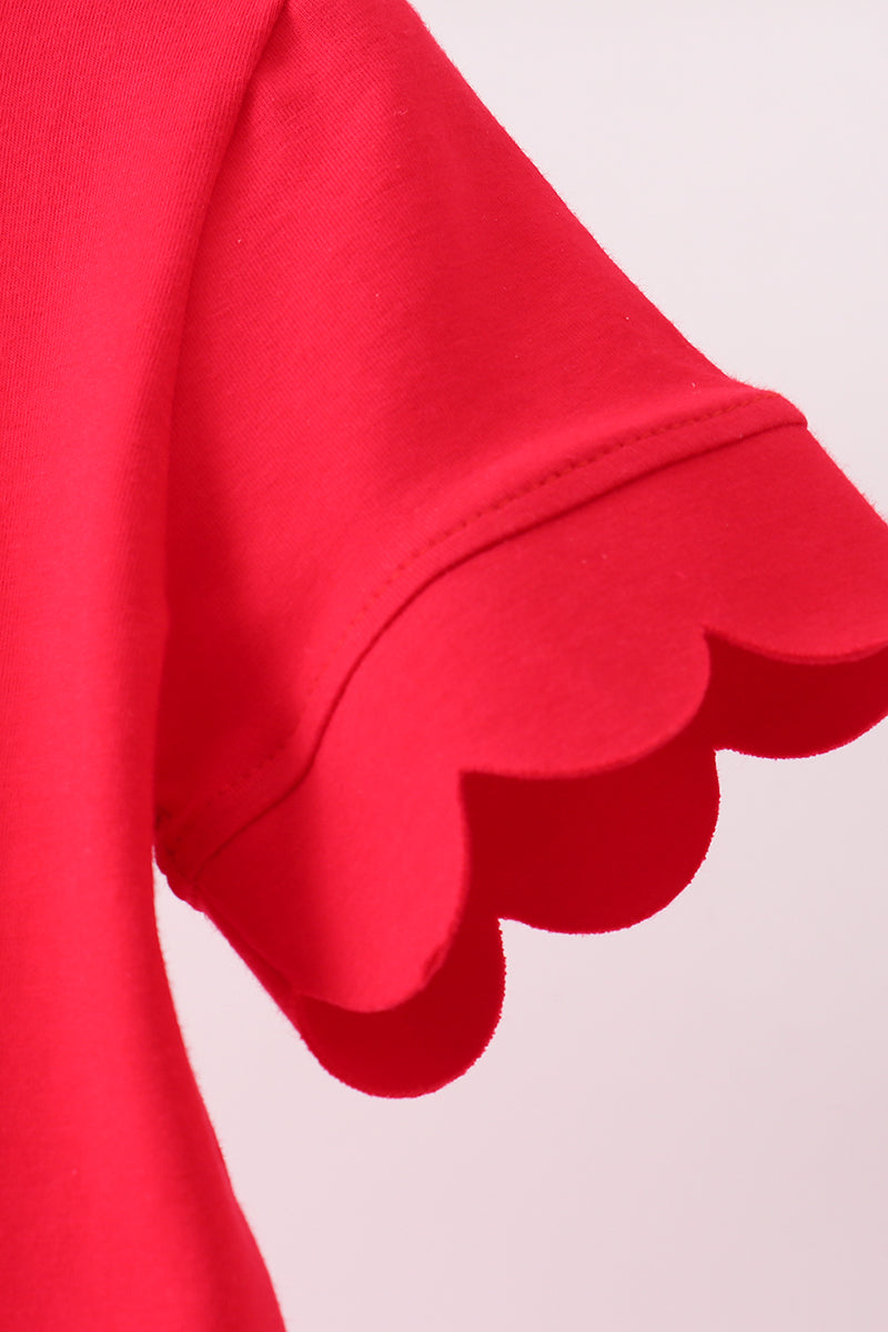 Red scalloped shorts set