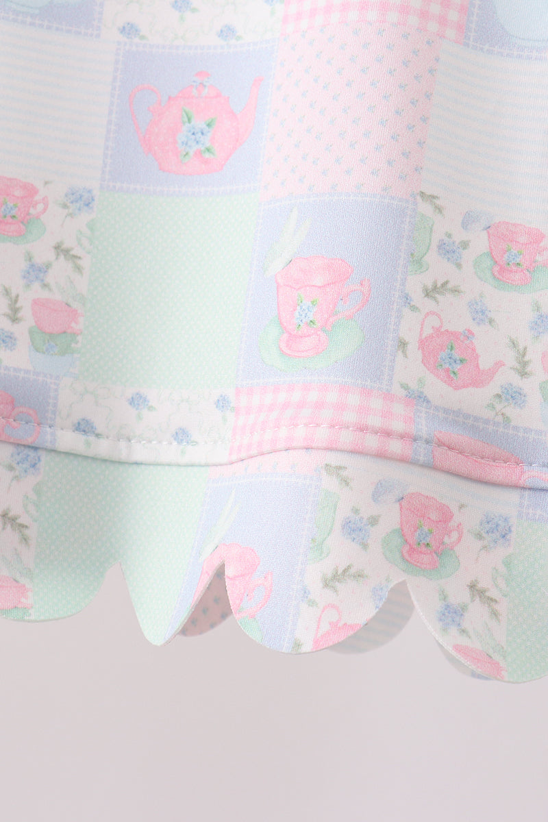 Pink patchwork scalloped shorts set