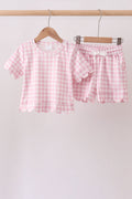 Pink gingham scalloped shorts set