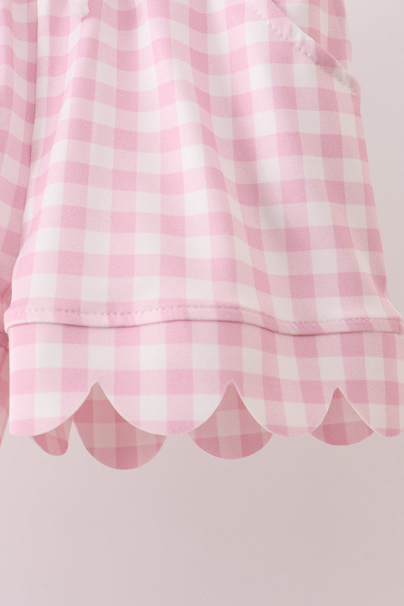 Pink gingham scalloped shorts set