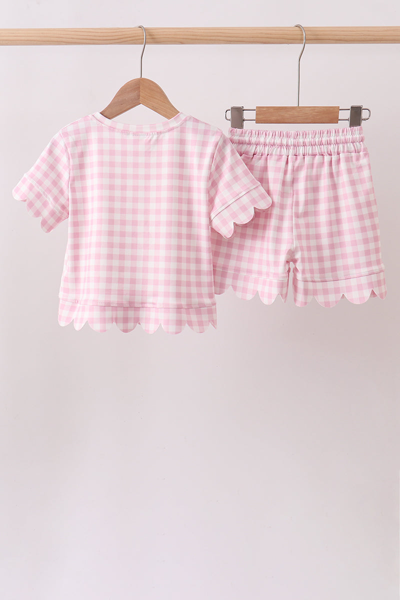 Pink gingham scalloped shorts set