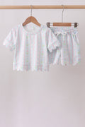 Mint floral print scalloped shorts set