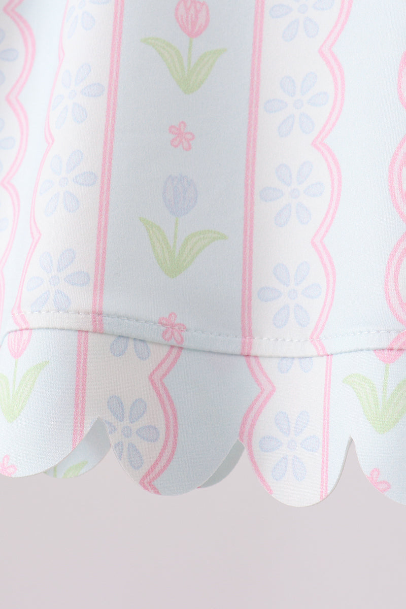 Mint floral print scalloped shorts set