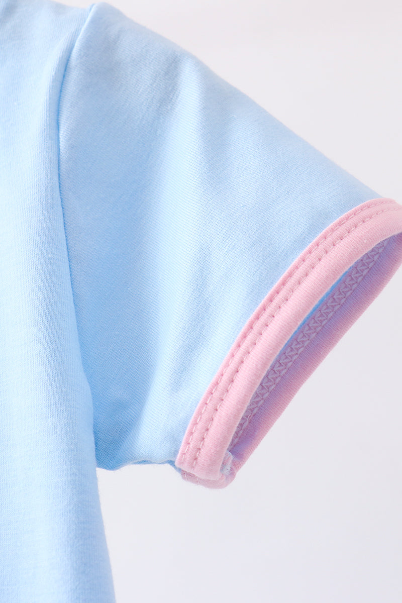 Blue pink color blocked active skorts set