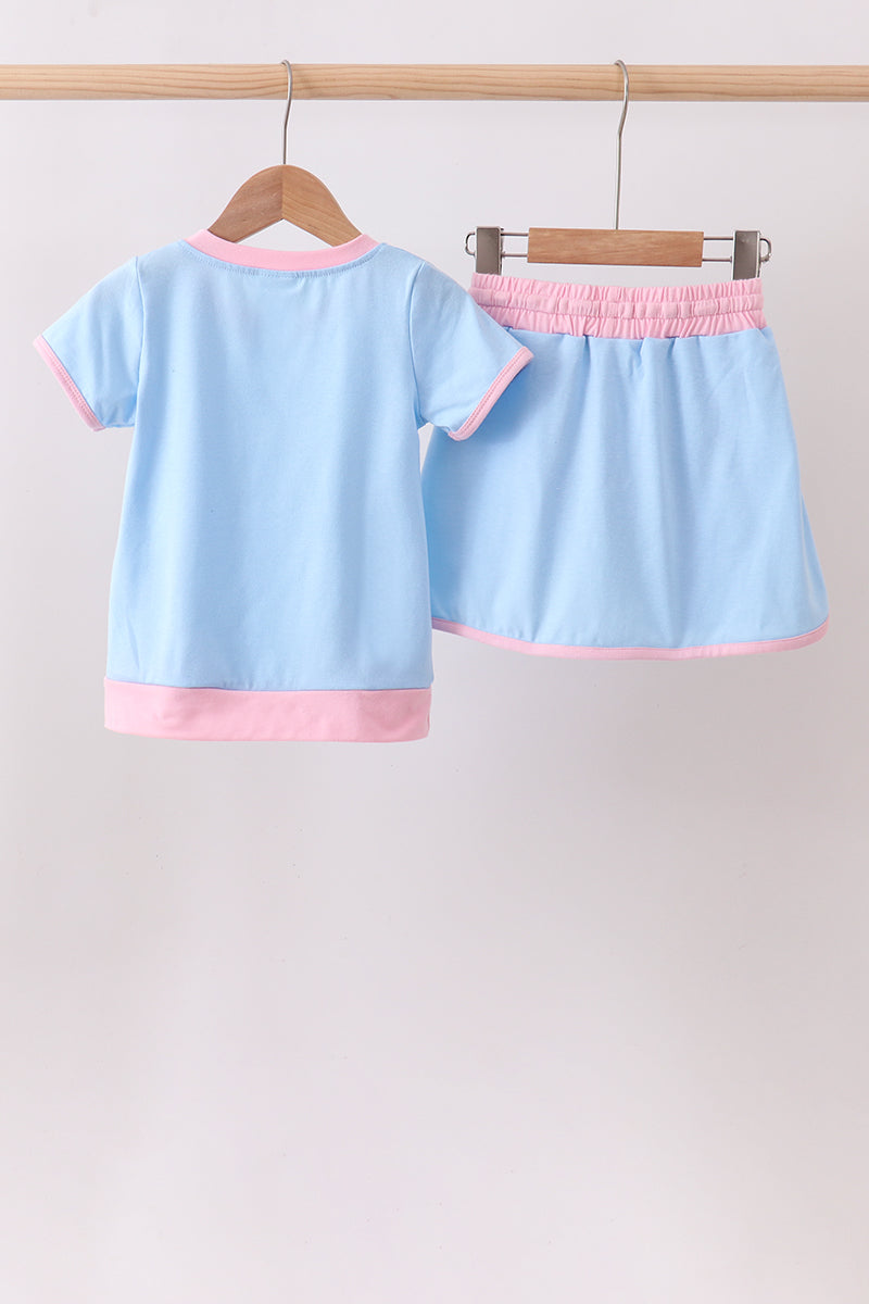Blue pink color blocked active skorts set