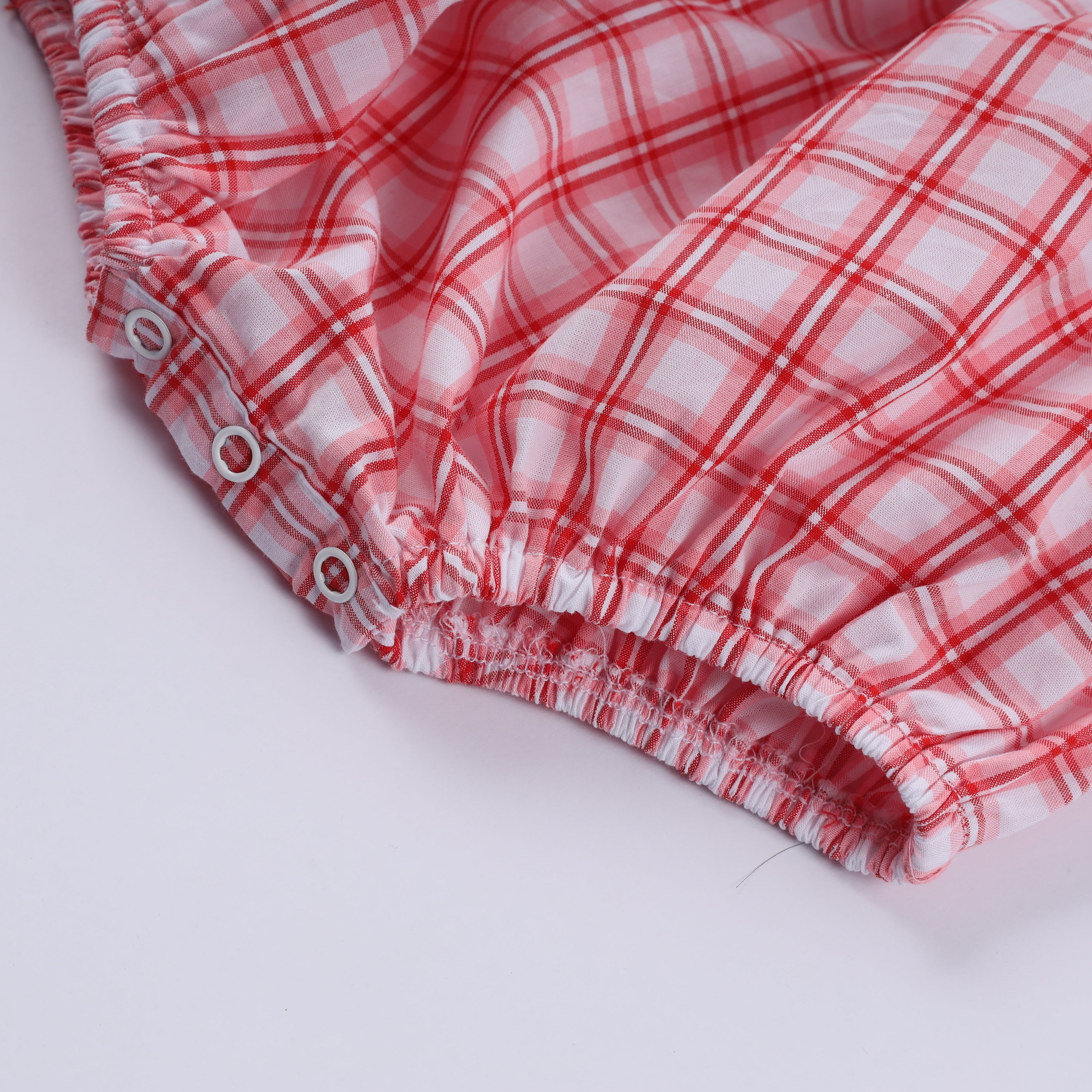 Red christmas santa claus hand smocked plaid bubble