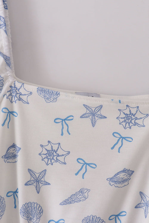 Blue seashell bow mom&me dress