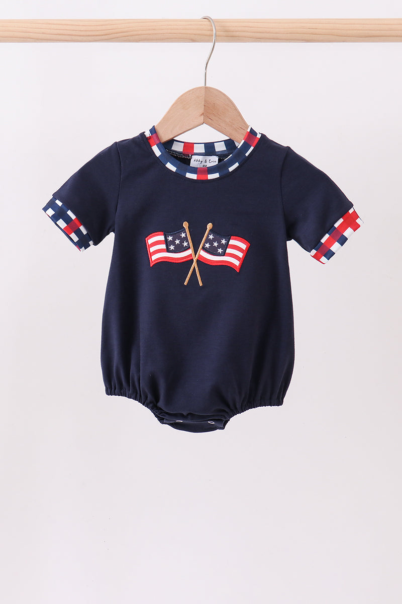 Navy flag applique gingham bubble