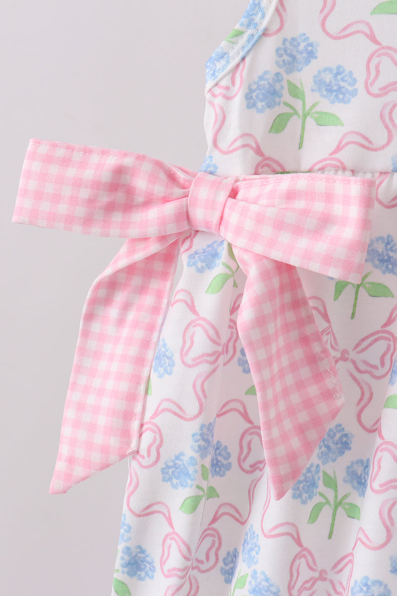 Pink hydrangea bow print ruffle bubble
