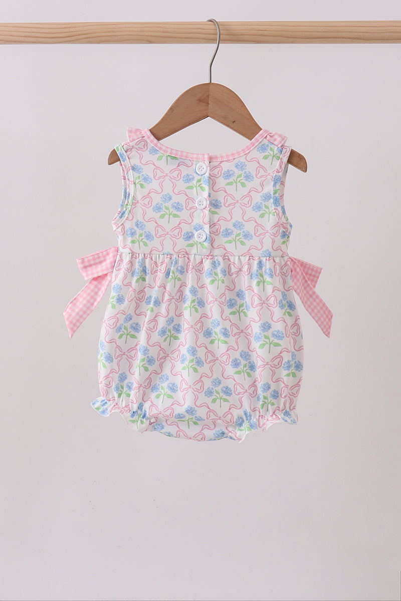 Pink hydrangea bow print ruffle bubble