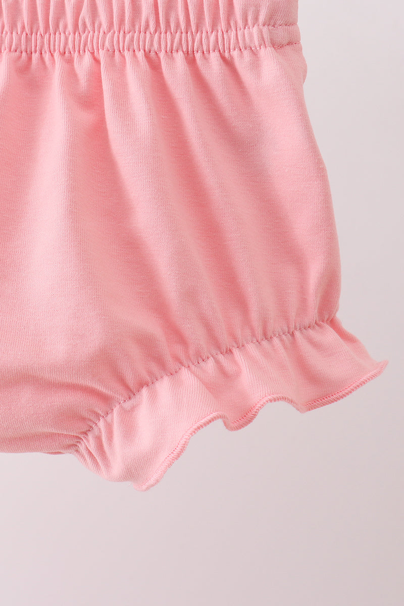 Pink bow smocked dot ruffle bloomer set