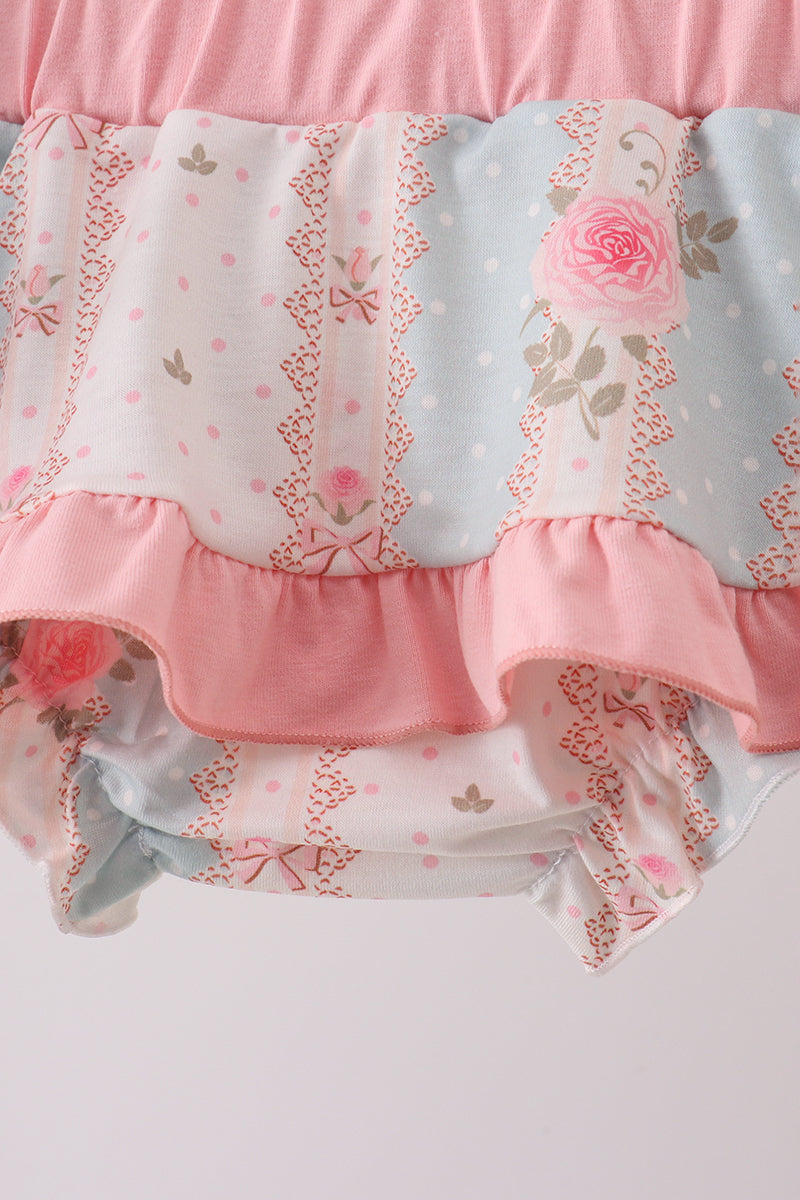 Pink polka dot rose bow bloomer set