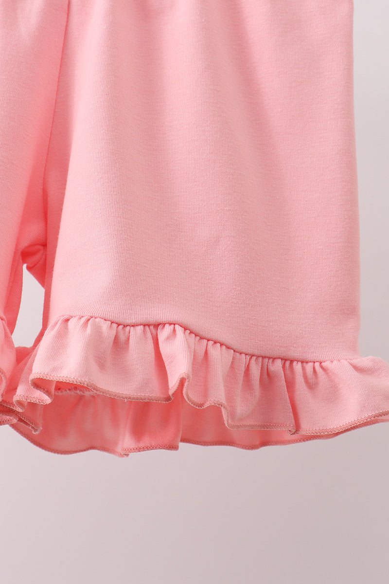 Pink polka dot rose bow ruffle shorts set