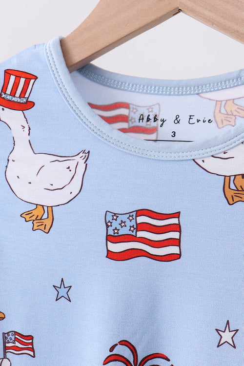 Blue goose flag print bamboo pajama set