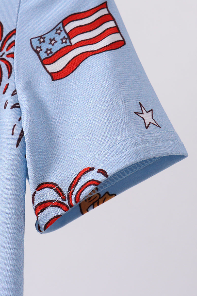 Blue goose flag print bamboo pajama set