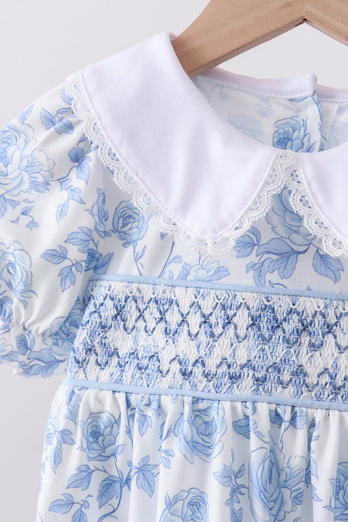 Blue rose smocked bloomer set