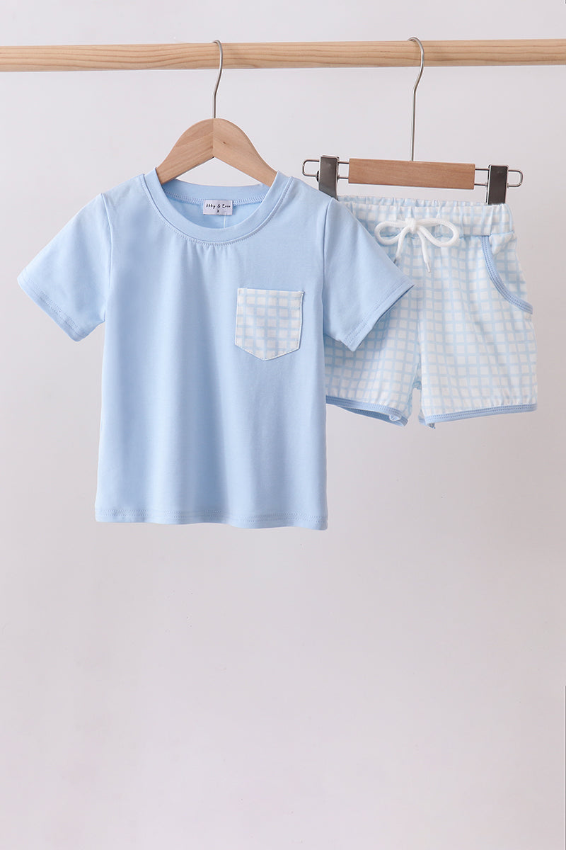 Blue plaid shorts set