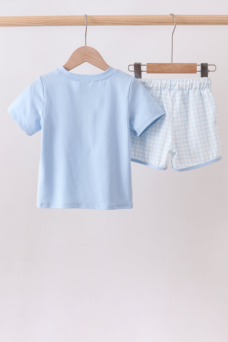 Blue plaid shorts set
