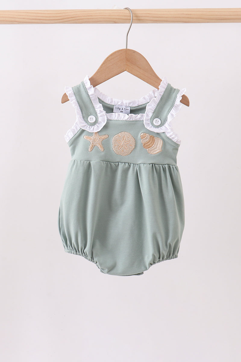 Sage starfish shell embroidery ruffle bubble