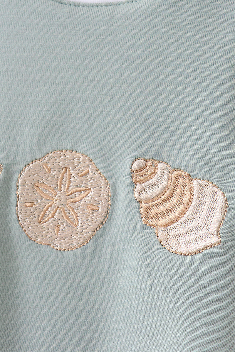 Sage starfish shell embroidery bubble