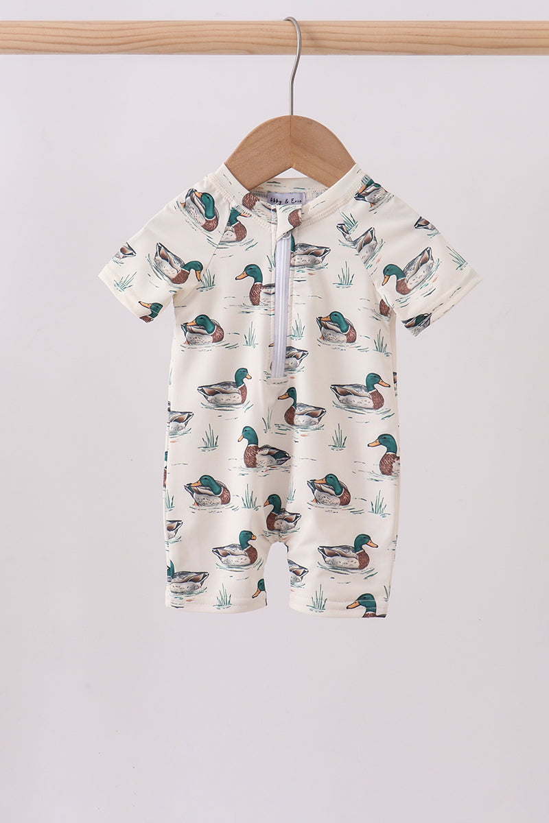 Sage duck print zipper swimsuit