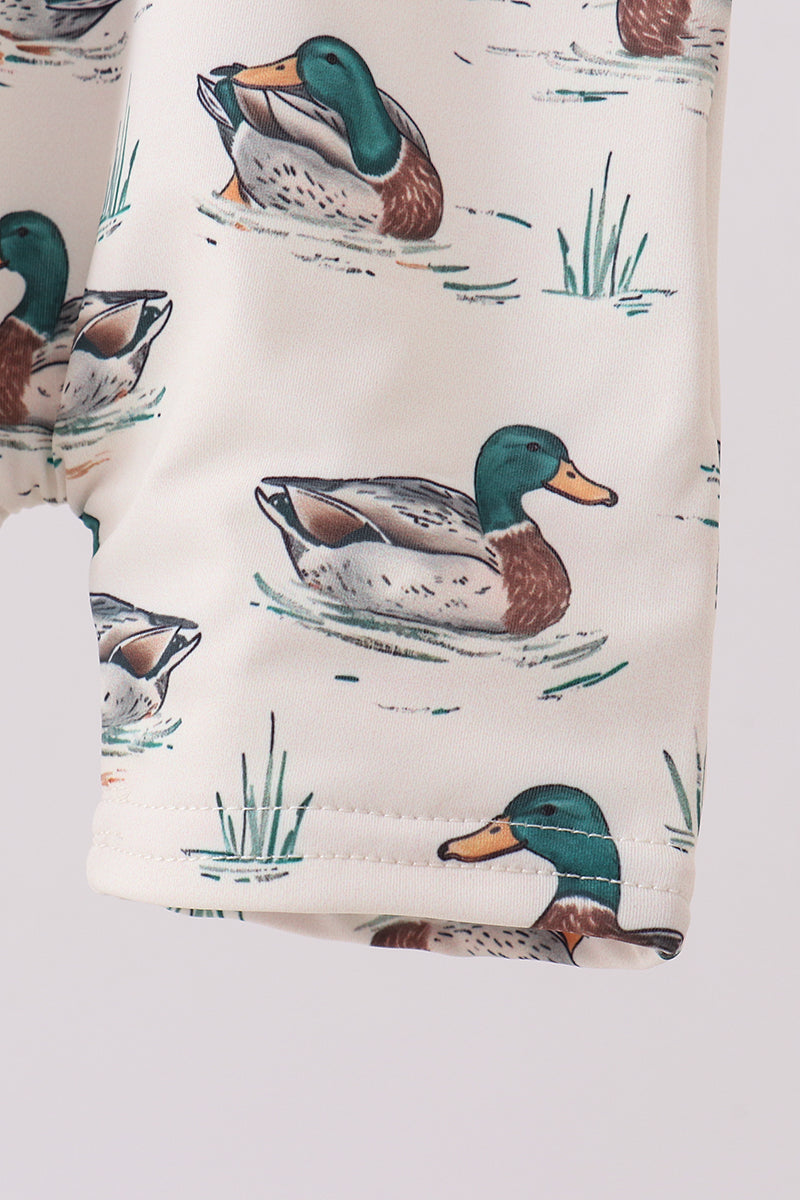 Sage duck print zipper swimsuit