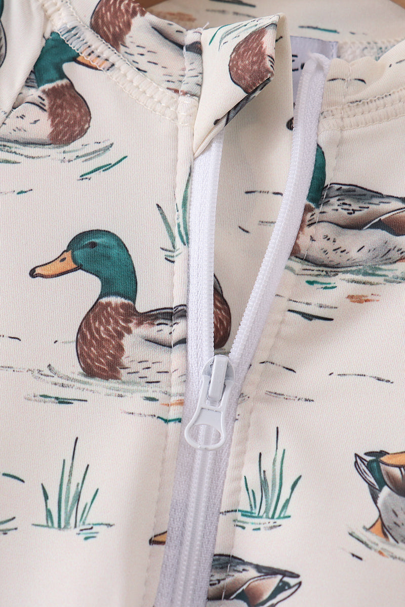 Sage duck print zipper swimsuit