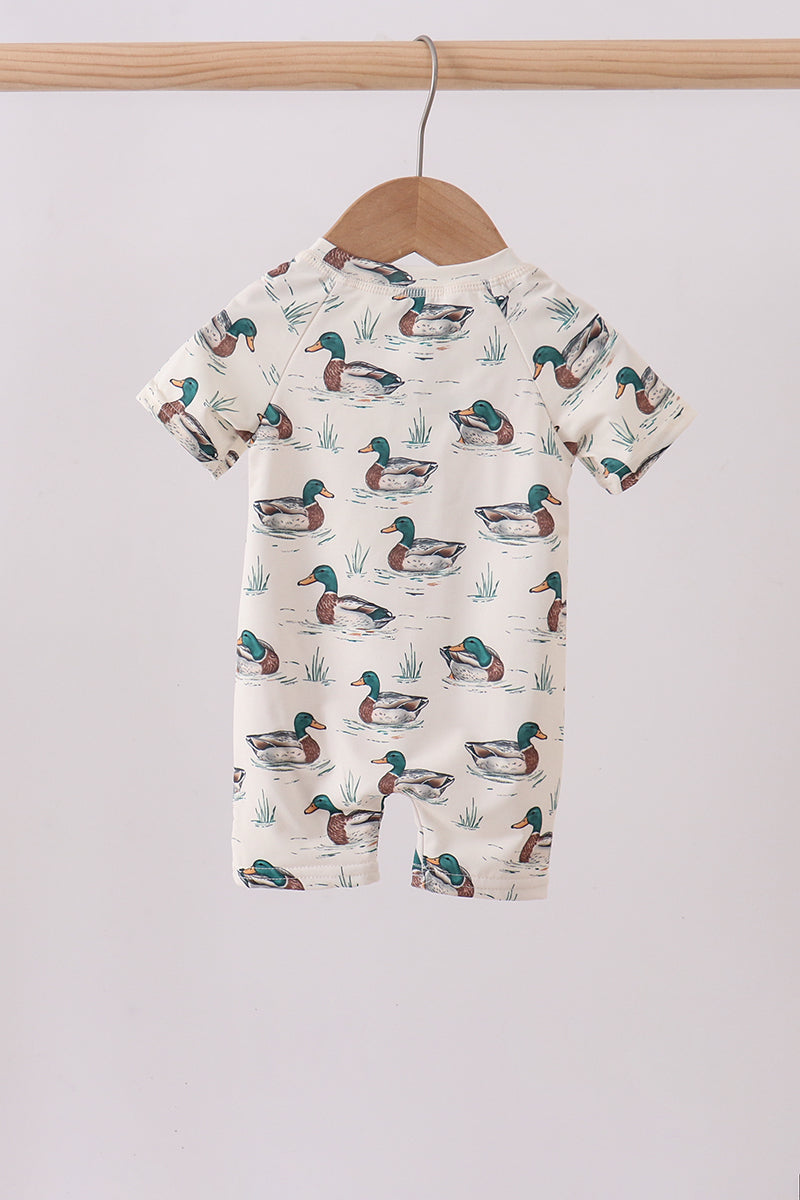 Sage duck print zipper swimsuit