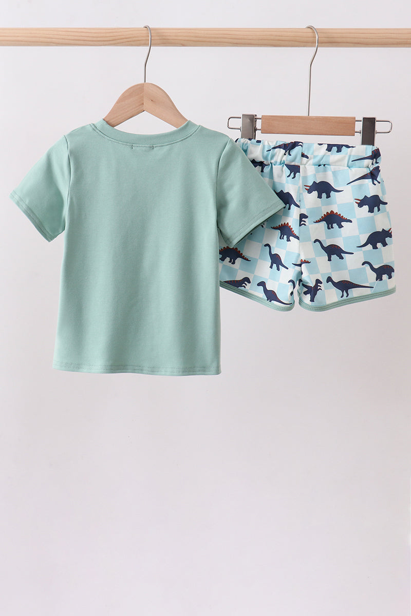 Green dinosaur pocket shorts set