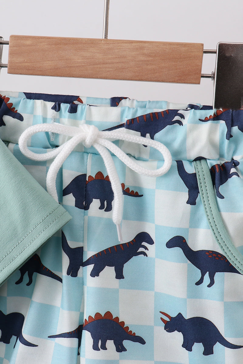 Green dinosaur pocket shorts set