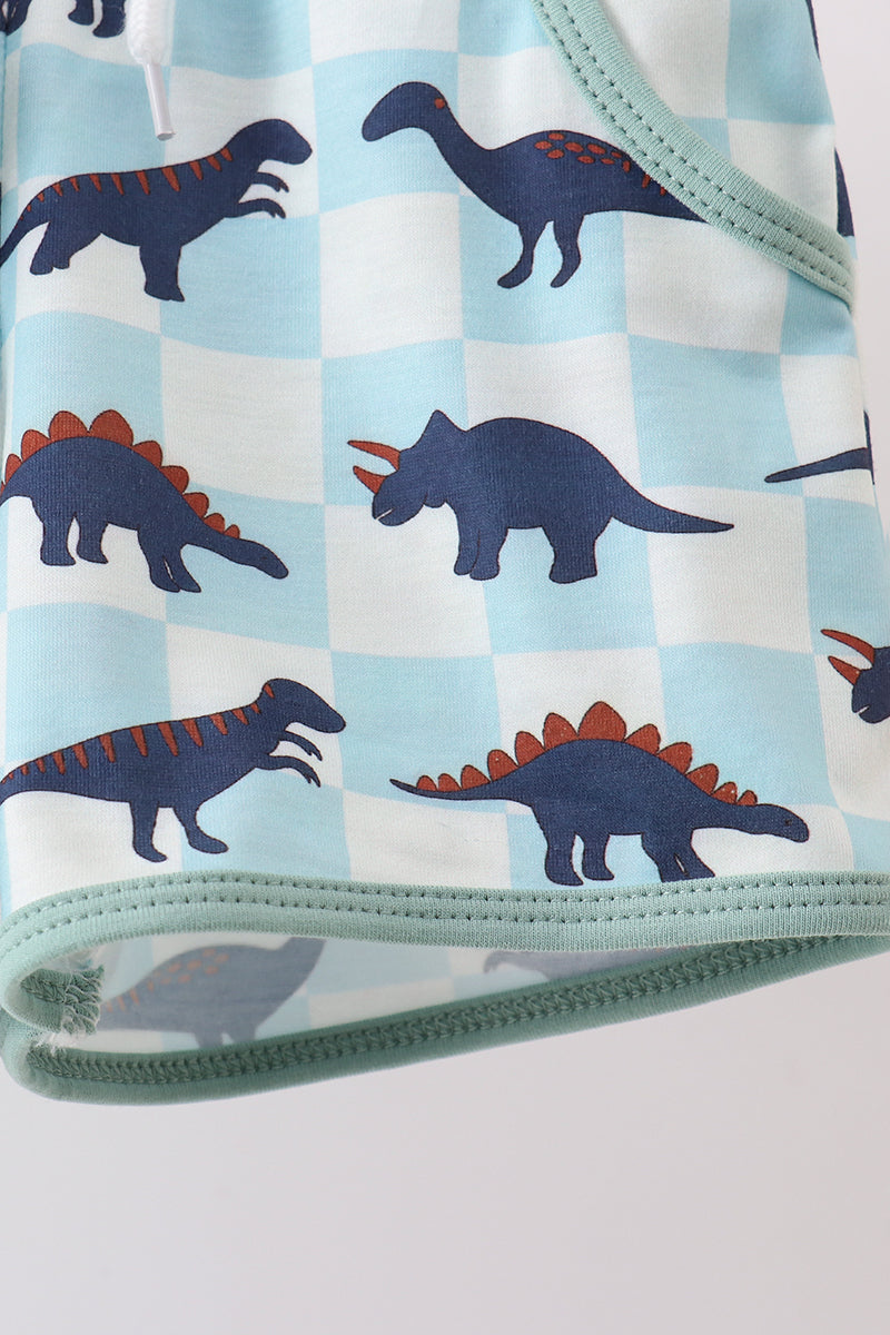 Green dinosaur pocket shorts set