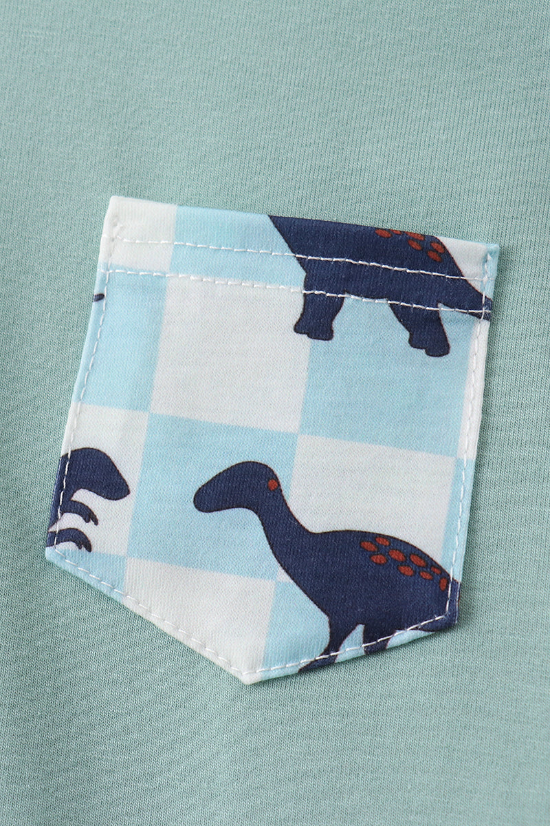 Green dinosaur pocket shorts set