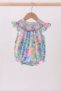 Tropical floral smocked ruffle bubble