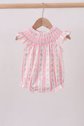 Blush floral smocked ruffle bubble