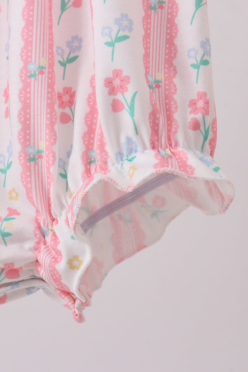 Blush floral smocked ruffle bubble